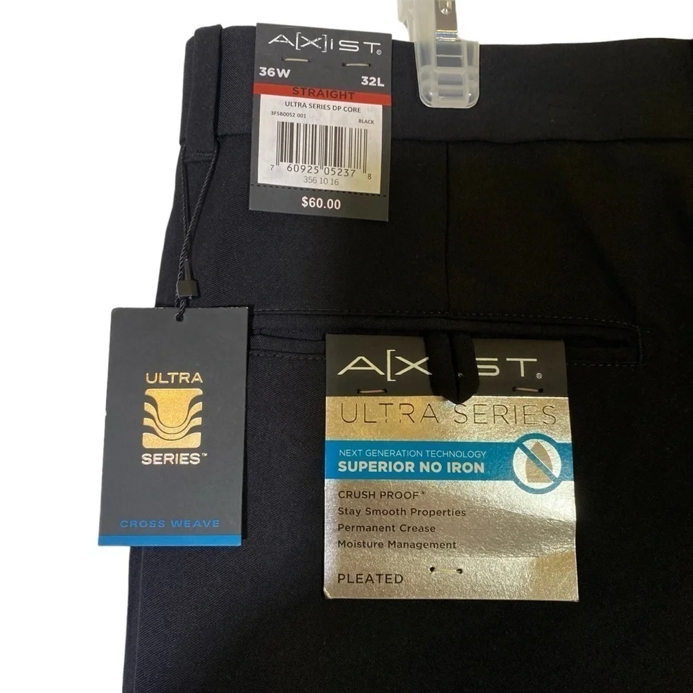 NWT Axist men 36Wx32L Black Ultra Series Straight Modern front pleat dress pant